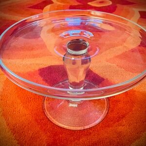 VINTAGE TARNOW POLAND HEAVY GLASS 12” CAKE STAND - ELEGANT & DURABLE.